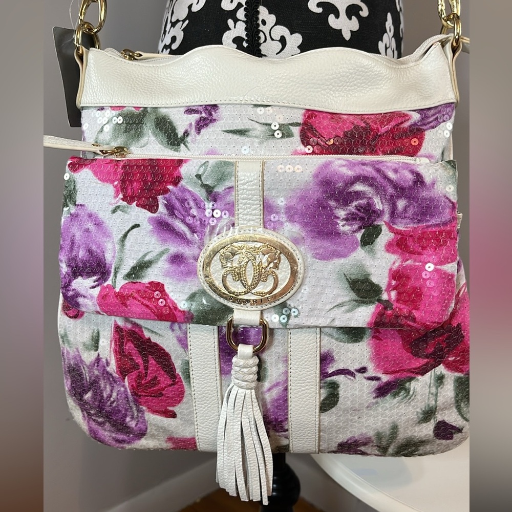 Sharif RARE Floral Sequin Leather Tassel Shoulder Crossbody Bag NWT MSRP $459 - Picture 3 of 16